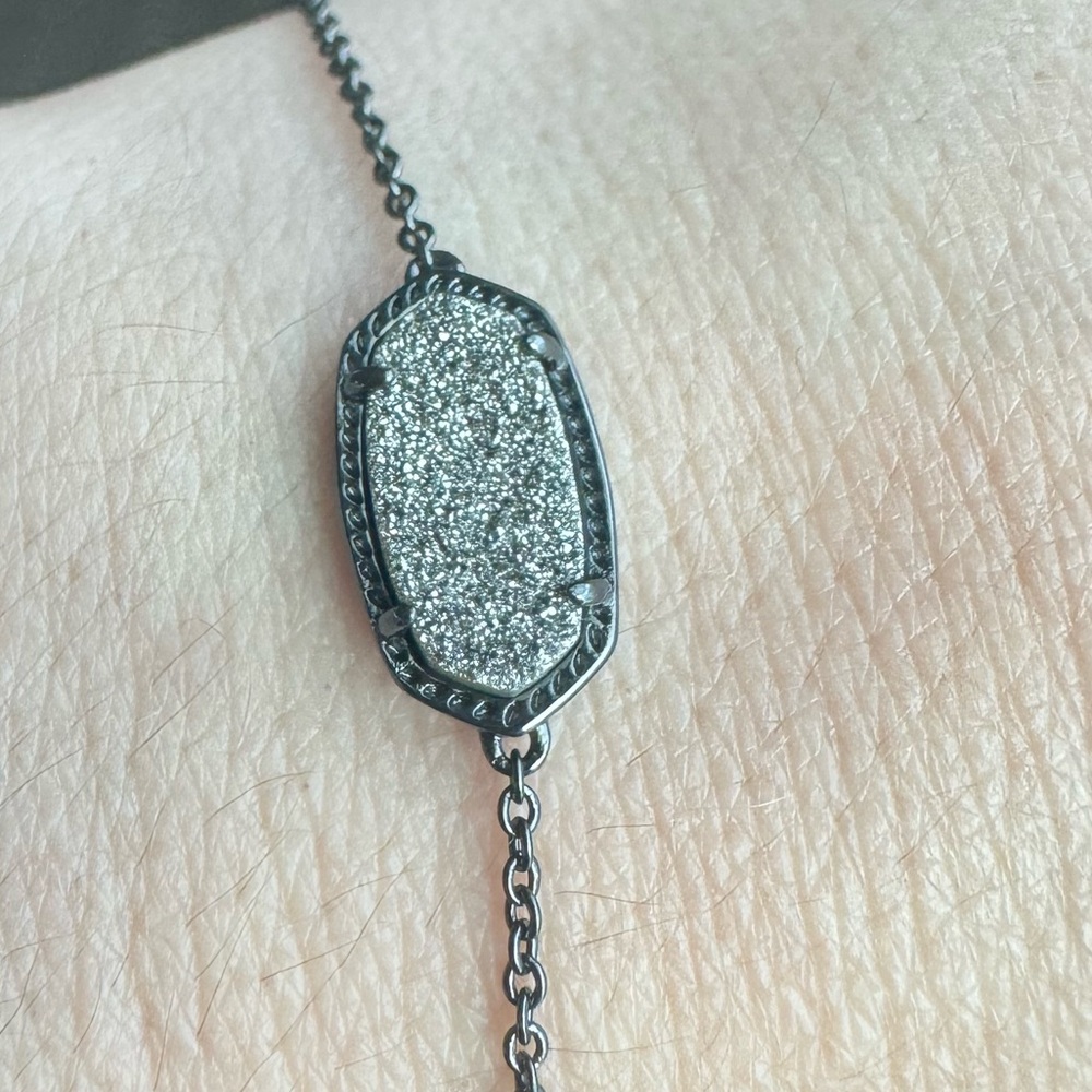 Like new!! Kendra Scott Elaina Platinum Plated & Drusy Slide Bracelet Black Gun…